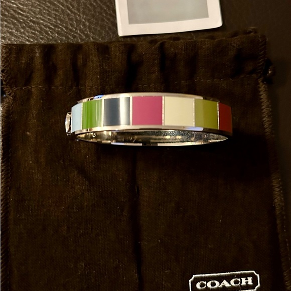Coach NWOT hinged silvertone color block enamel bracelet. - Picture 3 of 9